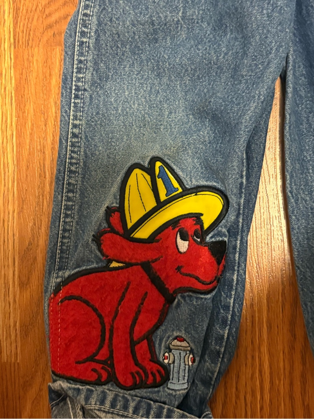 Clifford Kids' Red Graphic Denim Overalls with Striped Top - Picture 3 of 4